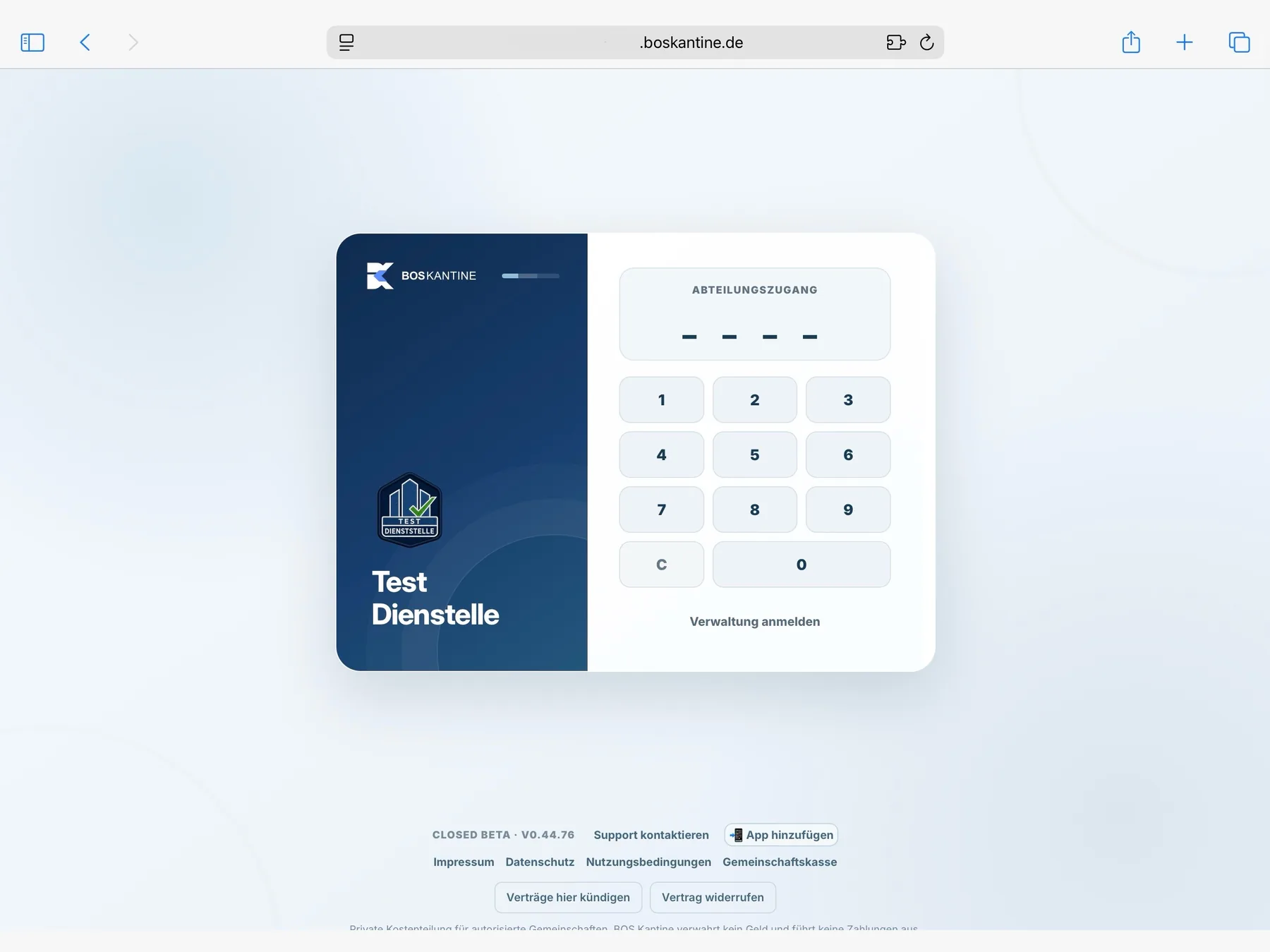 Aktueller Zugang zur BOS Kantine WebApp